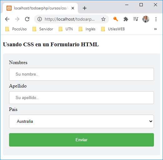 estilos aplicados a un formulario html