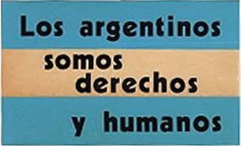 Calcomanía con el slogan «Los argentinos somos derechos y humanos»,