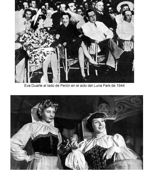 Evita y Libertad (1944) Eva Perón y Libertad Lamarque aparecen juntas durante la filmación de las película La Cabalgata del Circo