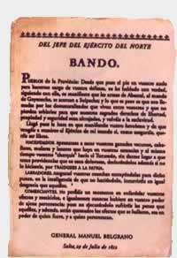 Bando de Belgrano pidiendo la realizaci&oacute;n del &eacute;xodo Juje&ntilde;o en 1812