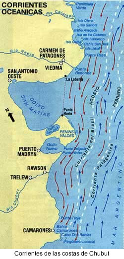 corrientes de la costa de chubut