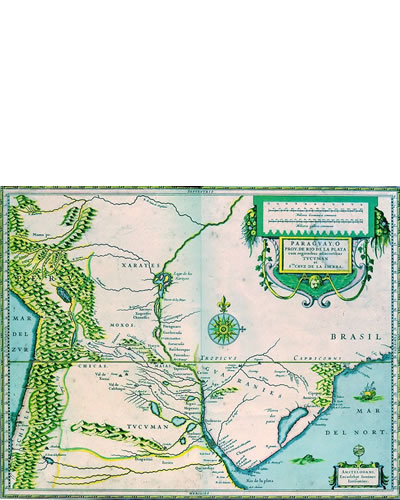 Gobernaciones de Tucumán y del Río de la Plata, dentro del gran Virreinato del Perú, en un mapa de 1600