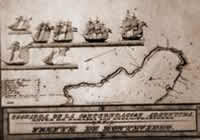 Dibujo de la flota Argentina durante el sitio de Montevideo 