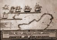Dibujo de la flota Argentina durante el sitio de Montevideo