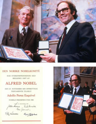 Adolfo Pérez Esquivel  recibiendo el premio nobel de la paz