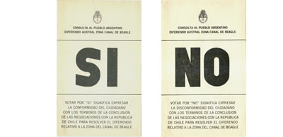 Consulta popular para resolver el diferendo relativo a la zona del Canal de Beagle El 25 de noviembre los argentinos concurrirían a las urnas para manifestar su conformidad, o no, con ‘los términos de la conclusión de las negociaciones con la Repúbl