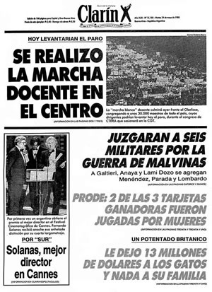 Tapa del Clarín sobre la Marcha Blanca