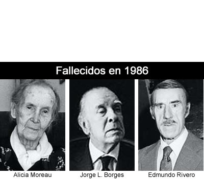 Fallecidos en 1986 Jorge L, Borges , Alicia Moreau  y Edmundo Rivero