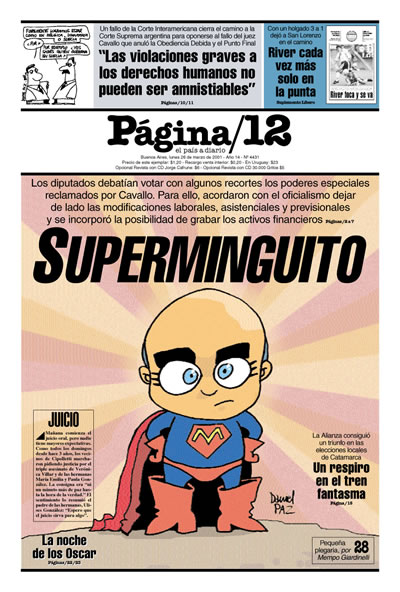 La tapa de Pagina 12 cuando asumió Cavallo