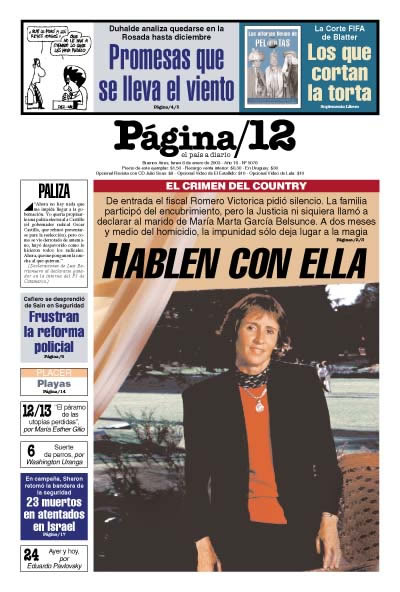 Tapa de Pagina 12 sobre el homicidio a María Marta García Belsunce