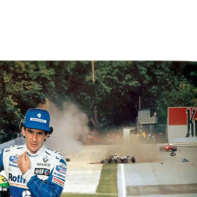Imagen tomada instantes después del accidente del tricampeón, a bordo del Williams FW16 en tamburello.