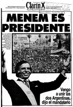 tapa clarin cuando asume menem