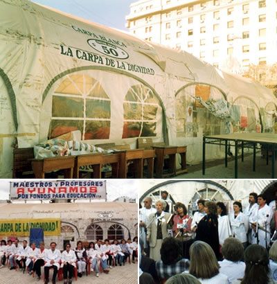 La Carpa Blanca docente instalada frente al Congreso Nacional.