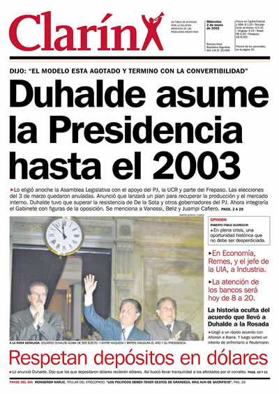 diario Clarín cuando asume Duhalde