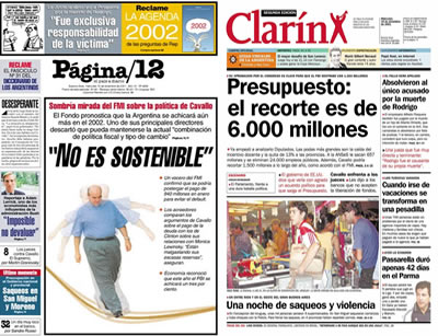 Tapa del diario Página 12 del 19 de diciembre de 2001